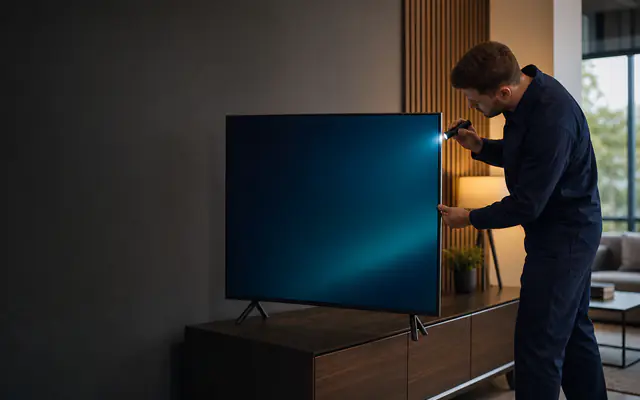 Televizyon cihazının fiziksel kontrolünü yapan teknik servis görevlisi